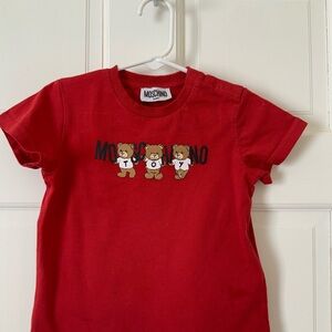Moschino Toddler Red Black Cotton Teddy Bear Short Sleeve T-shirt Size 3T